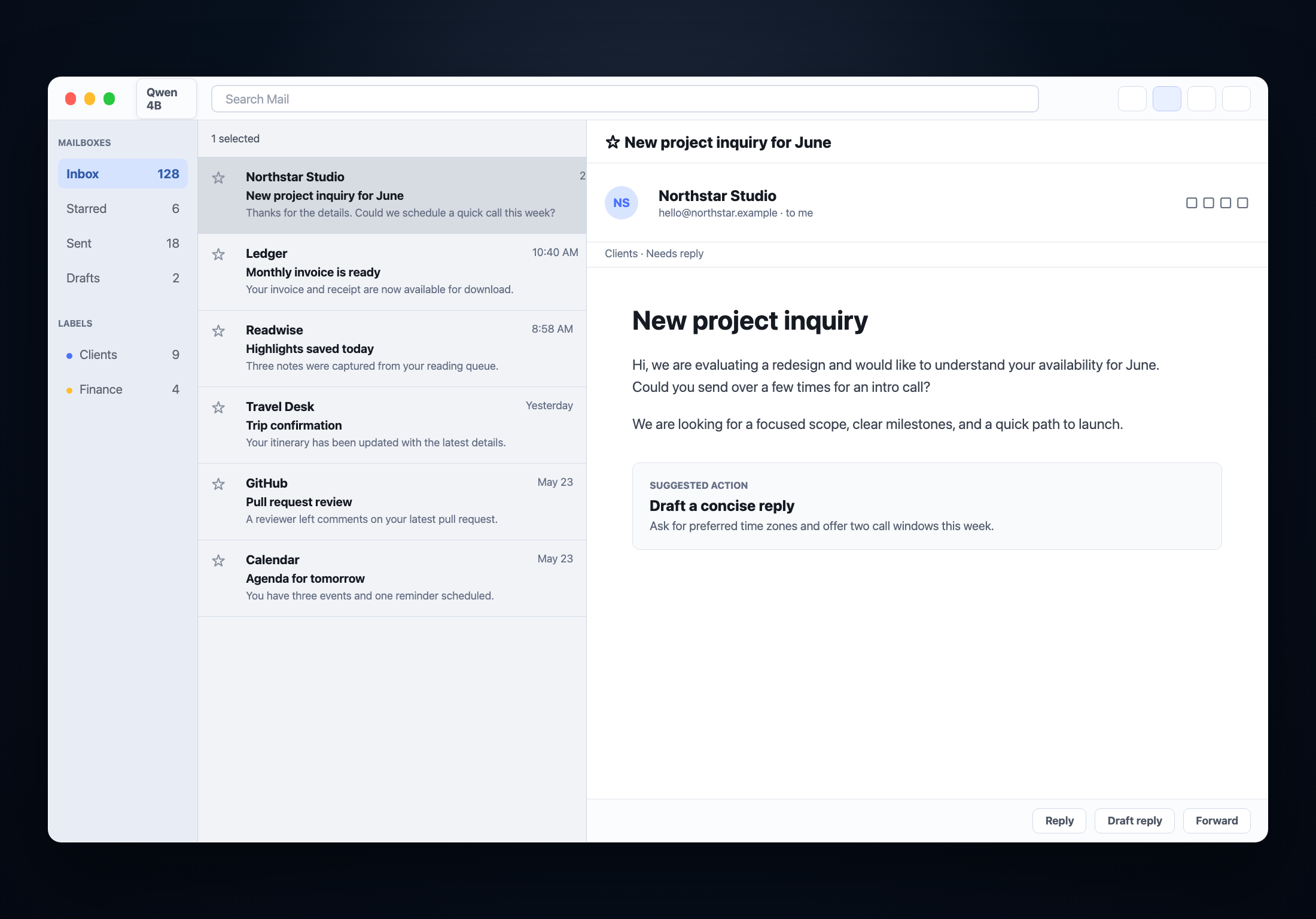 Boxento Mailbox desktop app screenshot.
